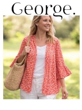 4X George Flowy Ditsy Floral Button Up Top with Bell Sleeves